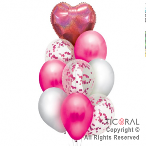 SET DE GLOBOS PREMIUM HOLOGRAFICO CORAZON ROSA x 1